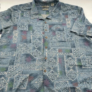 Batik Bay Shirt Mens 2XL  Hawaiian Island Beach Tropical Button Up Blue 100%silk